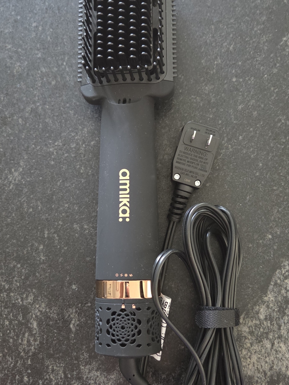 amika Black Hot Air Brush with Rose Gold Trim